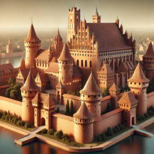 3D render of Malbork Castle in a fantasy style with grand medieval architecture