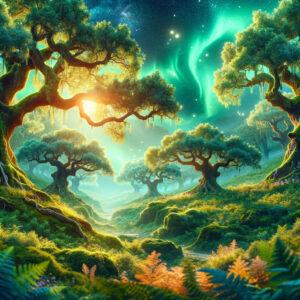 Enchanting view of Portugal's cork forest in a 3D fantasy render