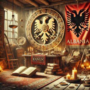 3D render depicting the ancient code of ethics Kanun in Albania