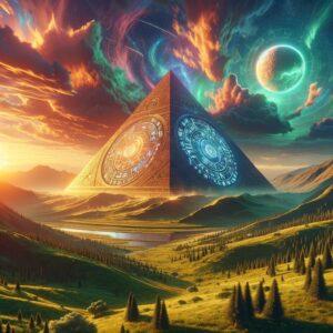 3D render of the Bosnian Pyramid of the Sun in a mystical landscape.