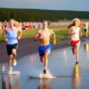 Participants joyfully engage in Naked Runs into the Baltic Sea during Latvia's summer solstice.