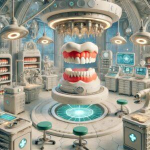 3D render of a high-tech dental lab in Liechtenstein with magical elements