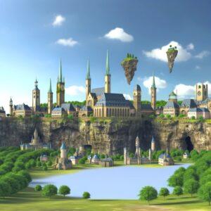 Fantasy 3D render of Luxembourg as a Grand Duchy with futuristic and medieval elements