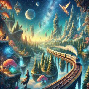 Enchanted 3D view of the world's longest railway Trans-Siberian in a mythical landscape