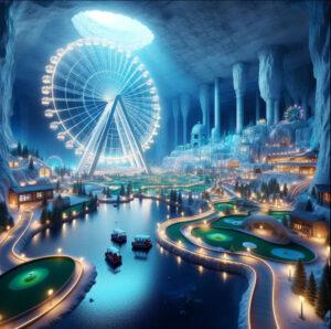 Underground amusement park in Praid Salt Mine with Ferris wheel and mini-golf