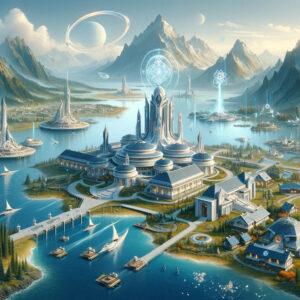 Fantasy 3D render of Belarus Naval Academy in a mystical landlocked setting