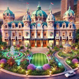 3D render of the Casino de Monte-Carlo in Monaco, showcasing its grand architecture in a fantasy style