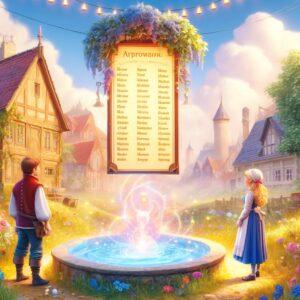 Danish family choosing a name for their newborn in a 3D-rendered fantasy scene