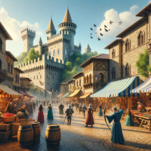 San Marino Medieval Festival with bustling medieval activities, crossbow competition, and traditional market stalls.
