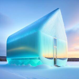Ice Hotel in Swedish Lapland with intricate ice sculptures and glowing lights