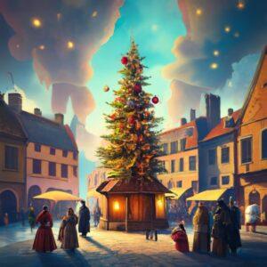 Latvia's first decorated Christmas tree from 1510 in Riga's town square.
