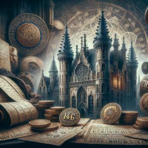 Medieval Bruges lottery concept in dark fantasy 3D render