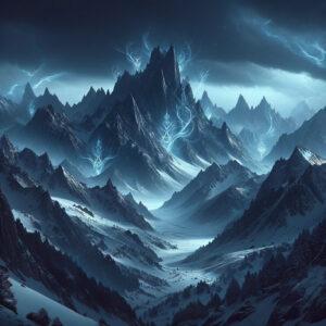 Majestic Pyrenees mountains in a dark fantasy 3D render for Skiing in Andorra.