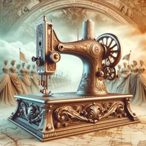 3D fantasy render of an old-fashioned sewing machine symbolizing its invention's impact